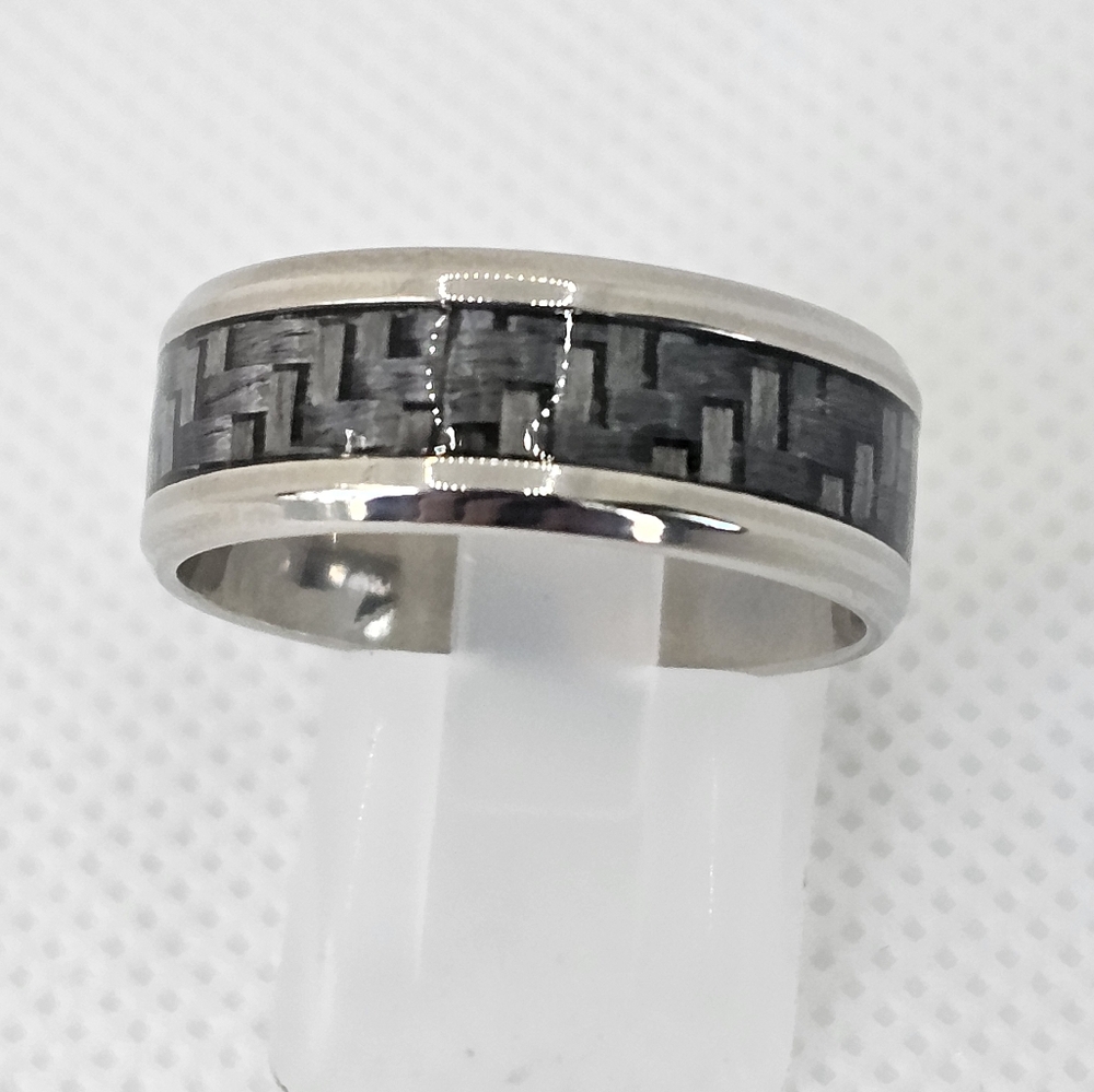 Comfort Fit Grey Carbon Fiber Stainless Steel 8mm Wedding Band! New - Picture 2 of 7